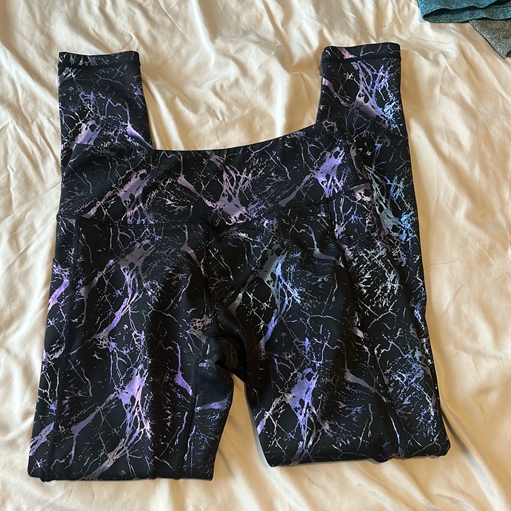 Curves N Combatboots Blue/Purple Tie Dye Shimmer Leggings Size- Medium